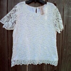Philosophy Crochet Womens Size M Ivory Short Sleeves Lace Pullover Round Neck